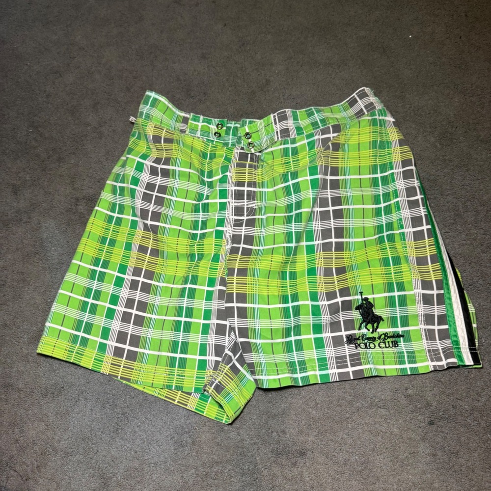 Royal County of Berkshire Polo Club Mens Green Plaid Swim Trunks Shorts Size M